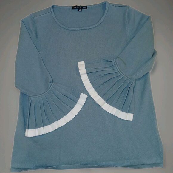 Preston&York Women's Sweater Size M Bell Sleeves Scoop Neck Turquoise Blue Green - Picture 1 of 4